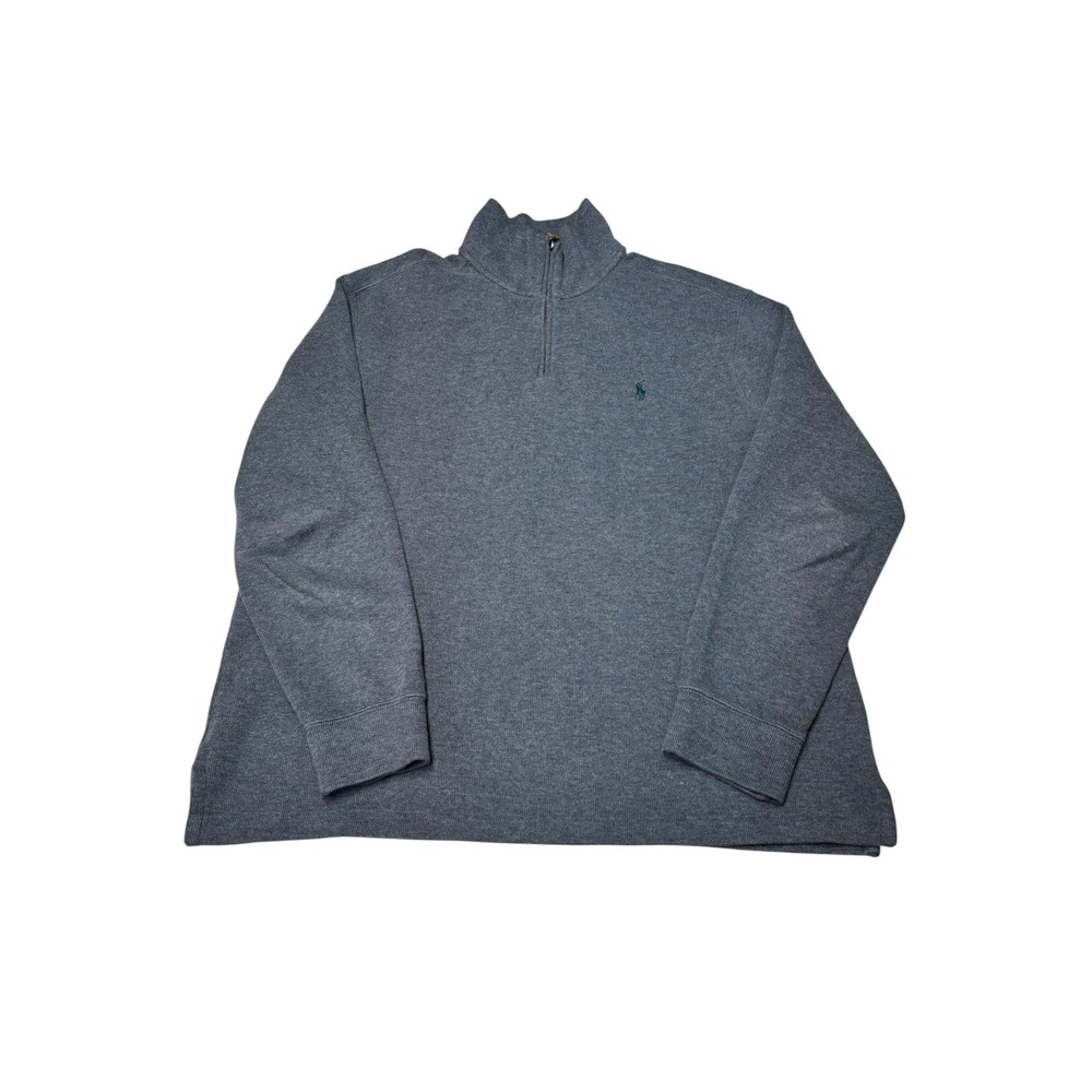 Polo‎ Ralph Lauren Mens Large Grey 100% Cotton Quarter Zip Pullover Sweater Logo
